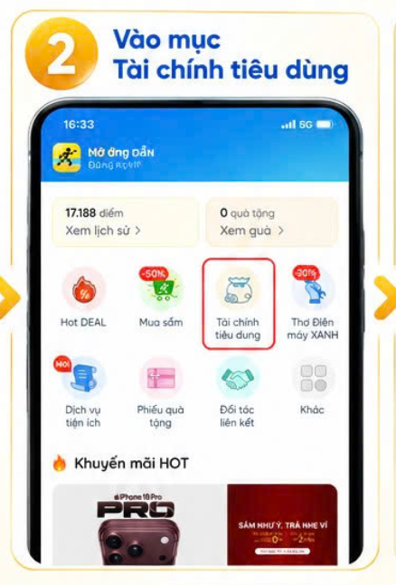 Bước 2: Chọn mục "Tài chính tiêu dùng"