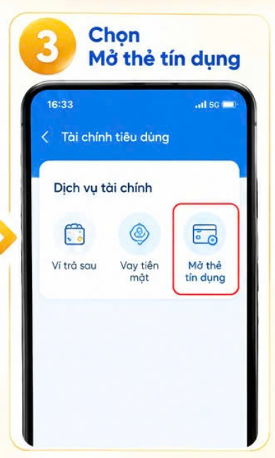 Bước 3: Chọn "Mở thẻ tín dụng"